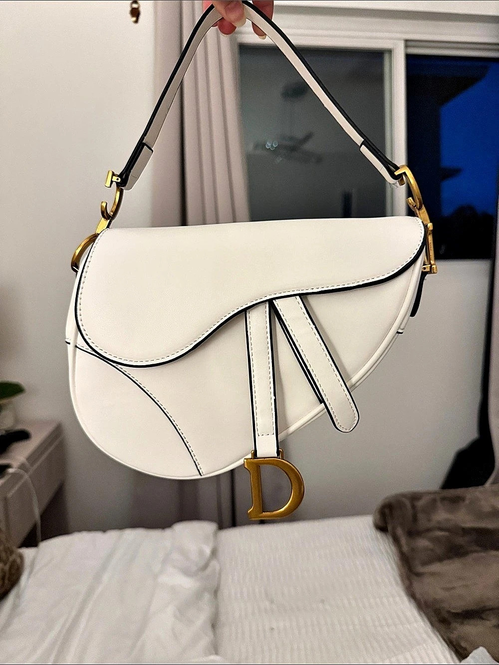 Christian Dior Saddle Bag with Strap in White & Black